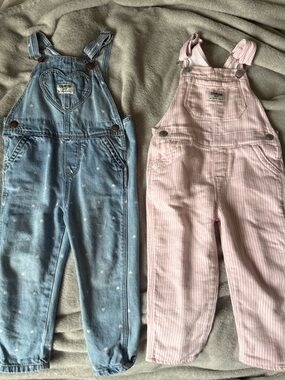 OshKosh B'gosh overall bundle- pink heart and pink and white stripes